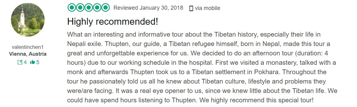 showing a review of tibetanencounter.com for good things to do in pokhara