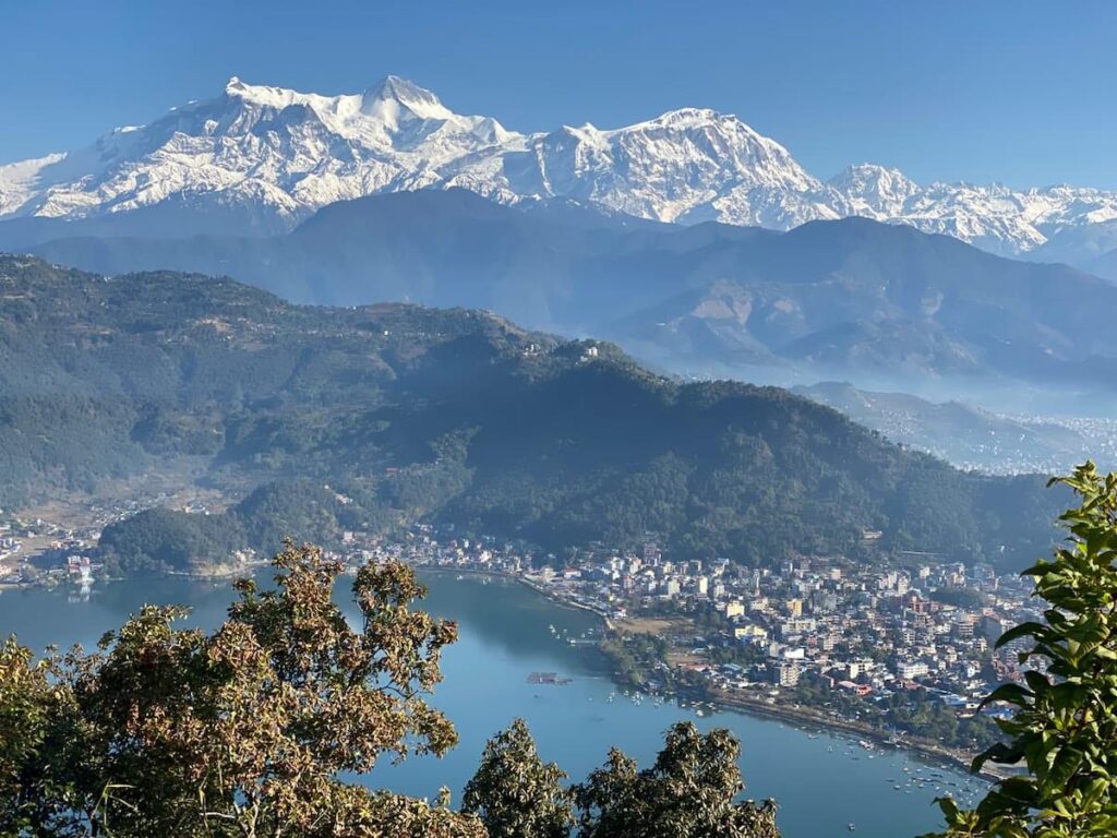 Panoramic view of Pokhara Nepal with Fewa Lake and Annapurna Himalayas — things to do in Pokhara Nepal
