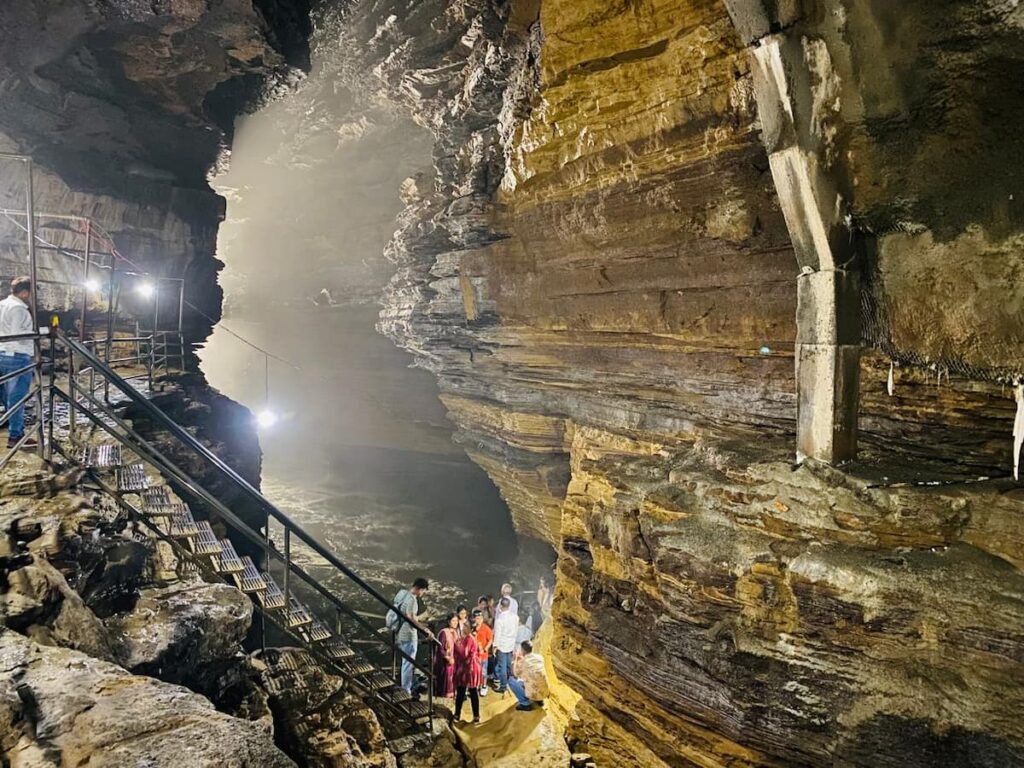 Underground waterfall inside Gupteshwor Mahadev Cave — one of the best places to visit in Pokhara for its natural wonders