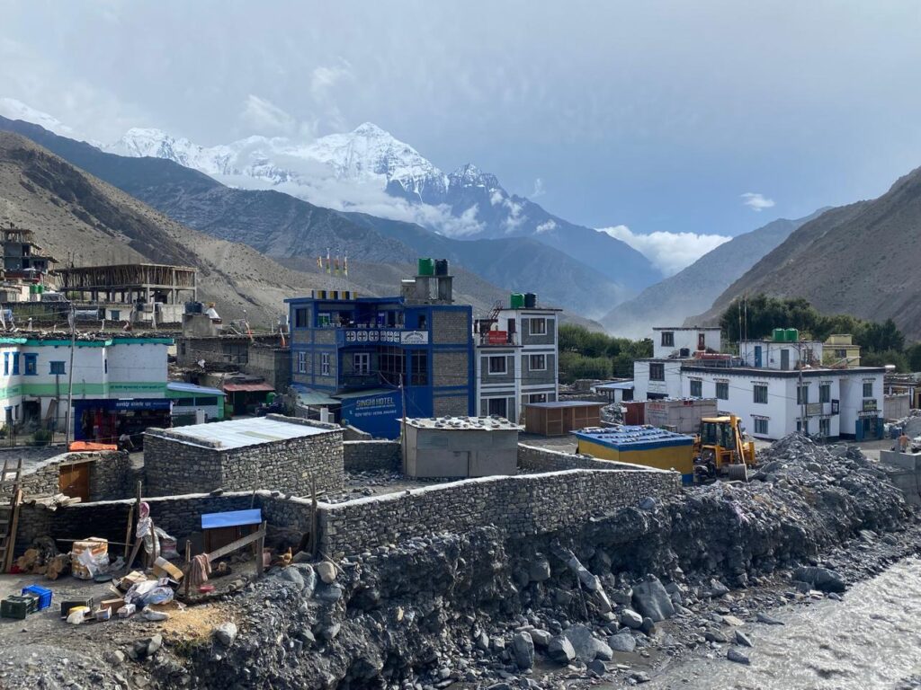 Kagbeni village with snow-capped peak in the background, Lower Mustang Trek