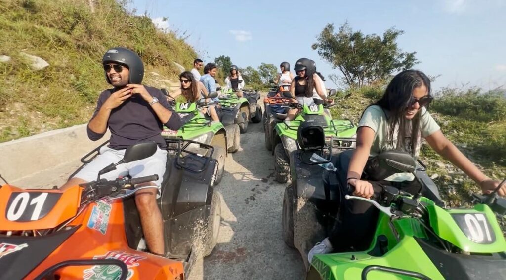 Group enjoying a Pokhara ATV adventure on a sunny trail