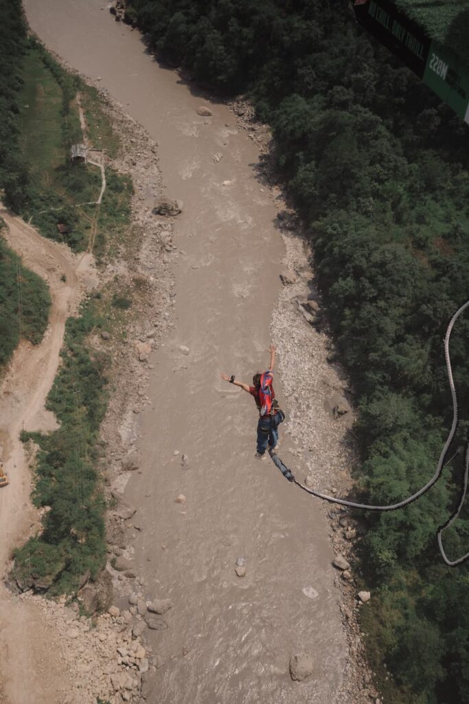 Free fall during Bungee Jump near Pokhara over Kali Gandaki River