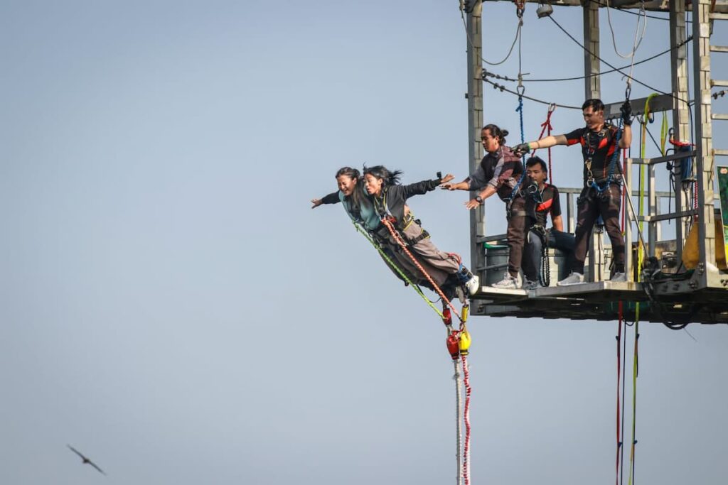 Couple bungee jump Pokhara at Seti River