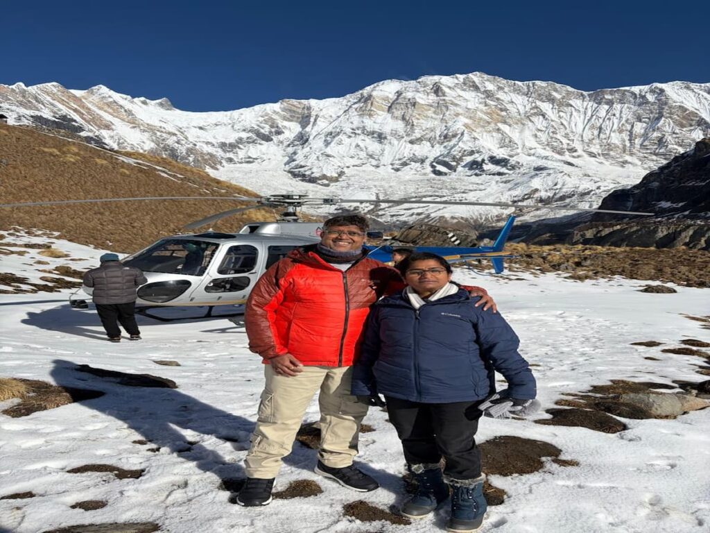 Guests on the Annapurna Base Camp Helicopter Tour from Pokhara